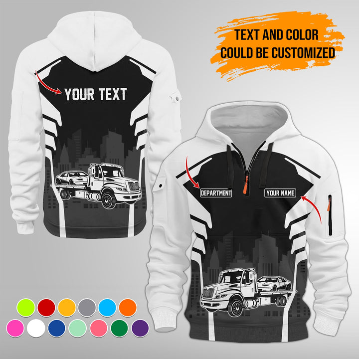 Personalized Name Tow Truck 3D Printed Quarter Zip Hoodie FY343