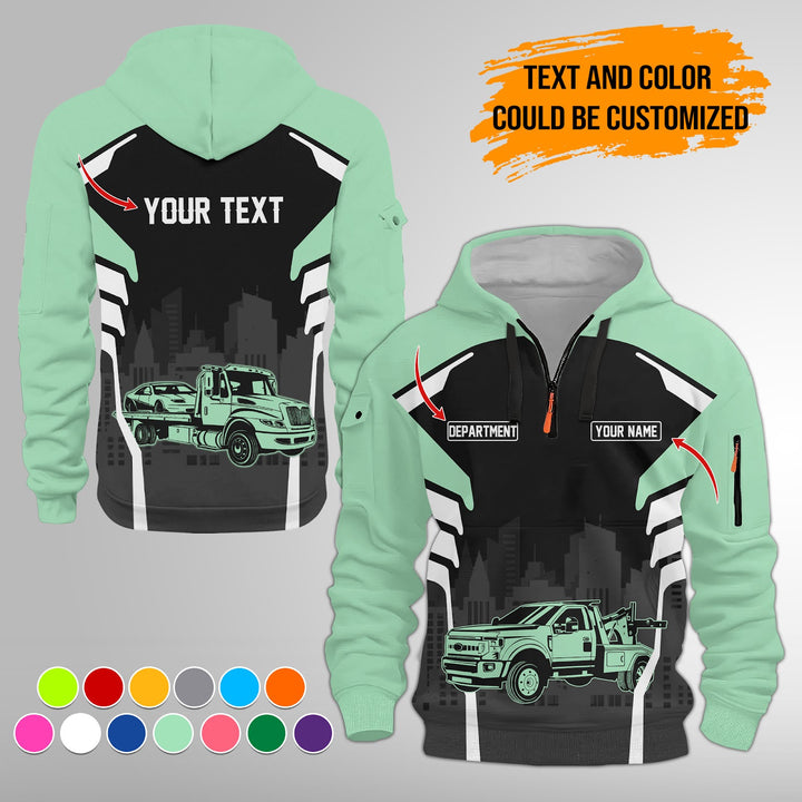 Personalized Name Tow Truck 3D Printed Quarter Zip Hoodie FY344
