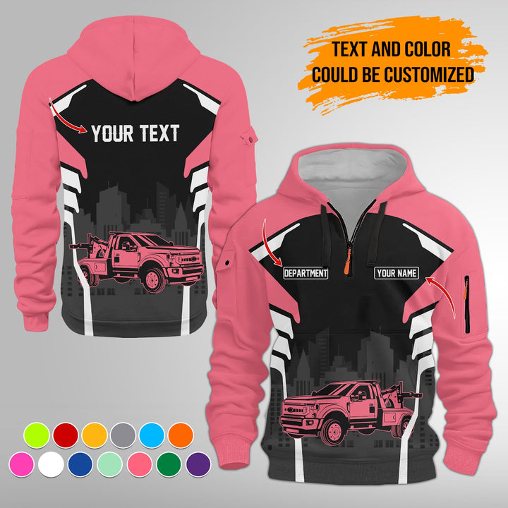 Personalized Name Tow Truck 3D Printed Quarter Zip Hoodie FY344