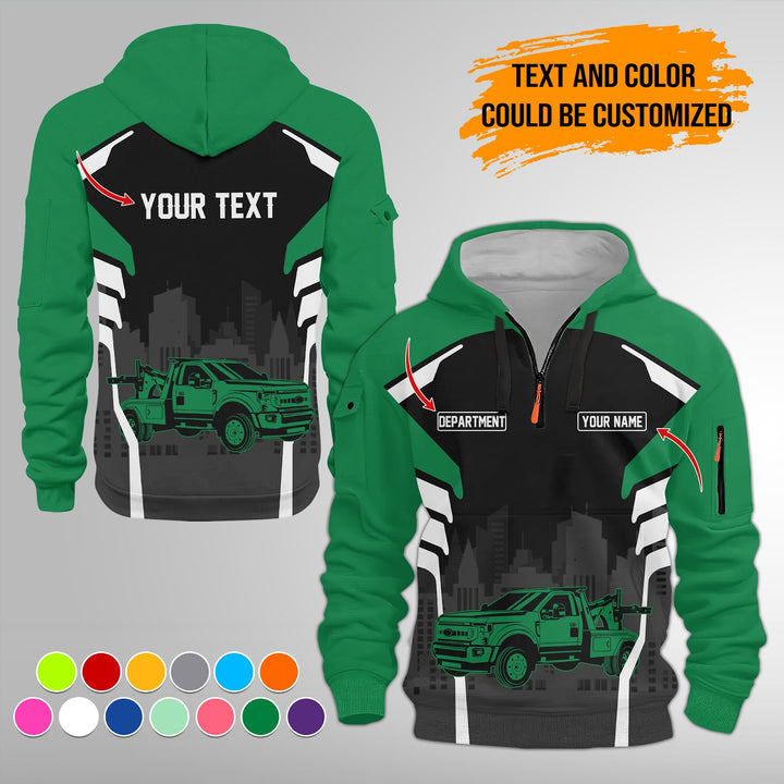 Personalized Name Tow Truck 3D Printed Quarter Zip Hoodie FY344