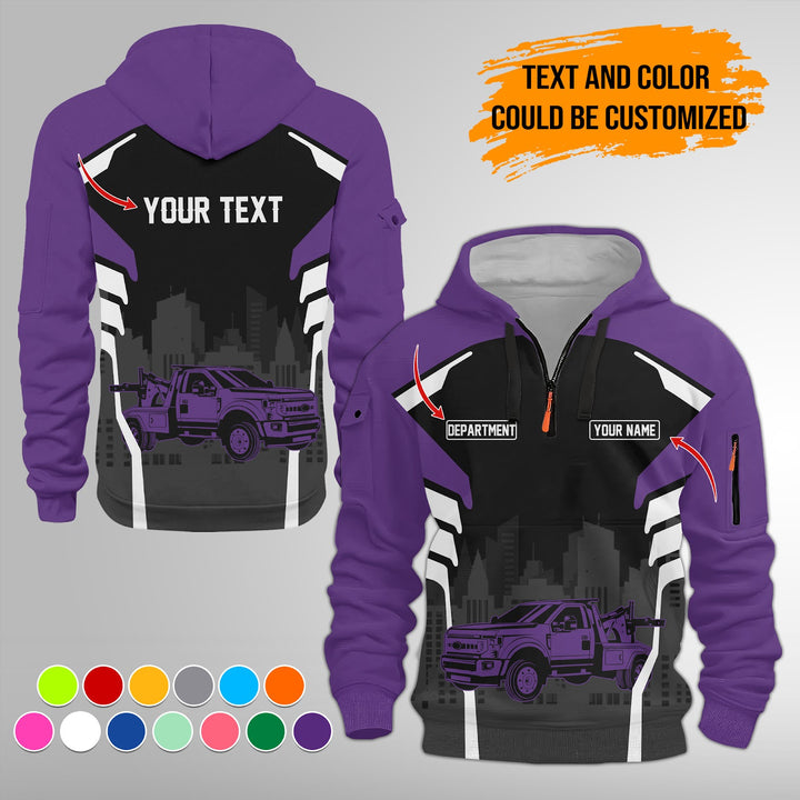 Personalized Name Tow Truck 3D Printed Quarter Zip Hoodie FY344