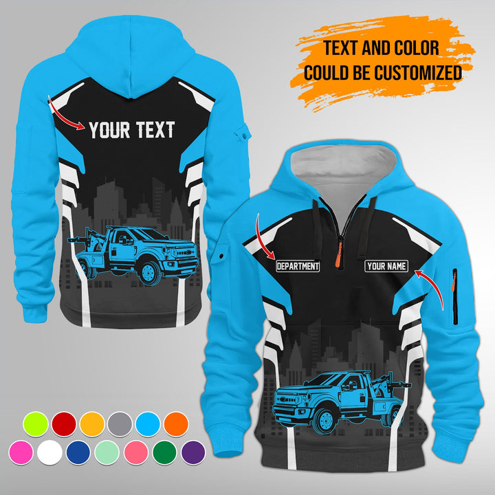 Personalized Name Tow Truck 3D Printed Quarter Zip Hoodie FY344