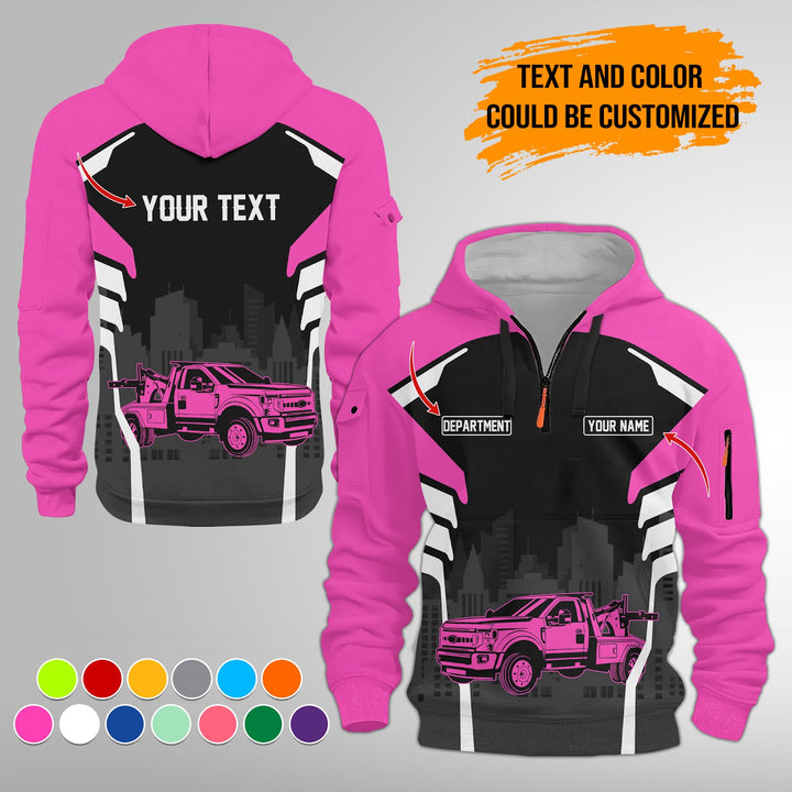 Personalized Name Tow Truck 3D Printed Quarter Zip Hoodie FY344