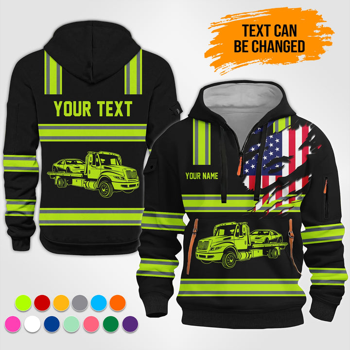 Personalized Name Tow Truck 3D Printed Quarter Zip Hoodie TZ927