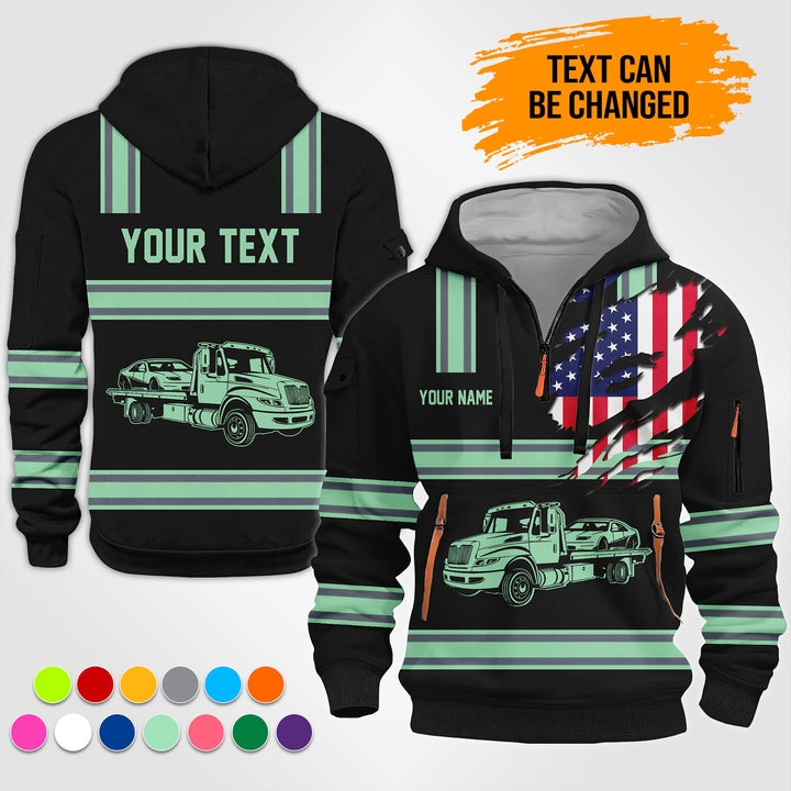 Personalized Name Tow Truck 3D Printed Quarter Zip Hoodie TZ927