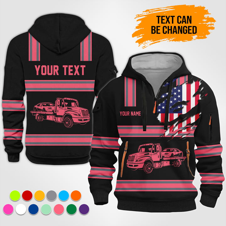 Personalized Name Tow Truck 3D Printed Quarter Zip Hoodie TZ927
