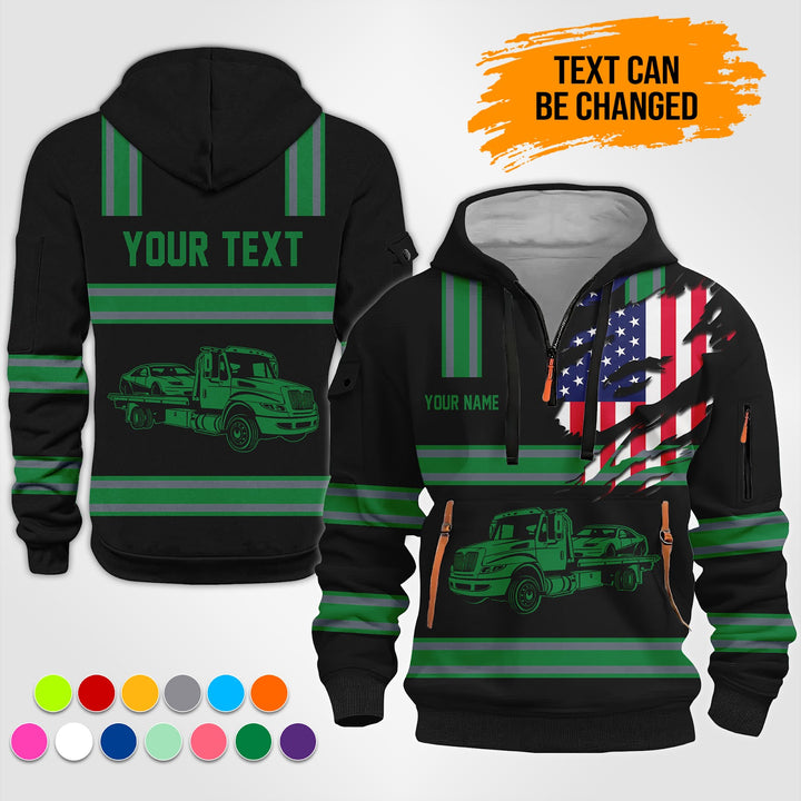 Personalized Name Tow Truck 3D Printed Quarter Zip Hoodie TZ927