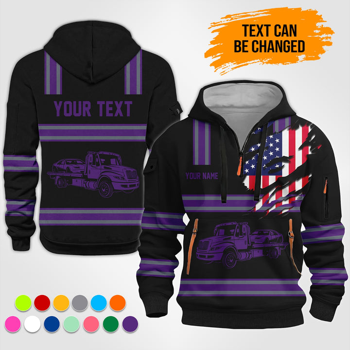 Personalized Name Tow Truck 3D Printed Quarter Zip Hoodie TZ927