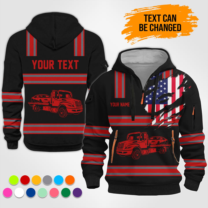 Personalized Name Tow Truck 3D Printed Quarter Zip Hoodie TZ927