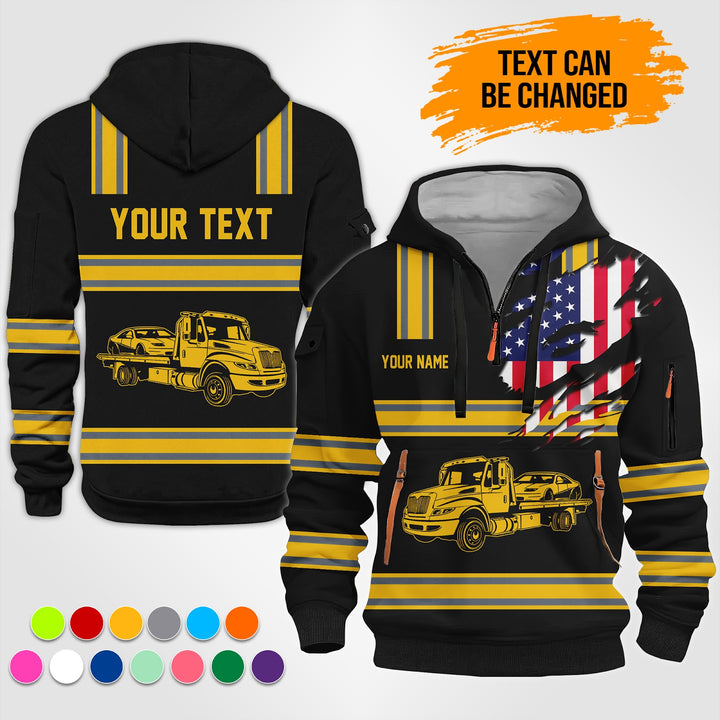 Personalized Name Tow Truck 3D Printed Quarter Zip Hoodie TZ927
