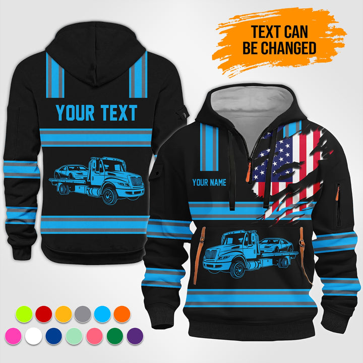 Personalized Name Tow Truck 3D Printed Quarter Zip Hoodie TZ927
