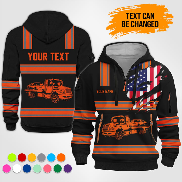 Personalized Name Tow Truck 3D Printed Quarter Zip Hoodie TZ927