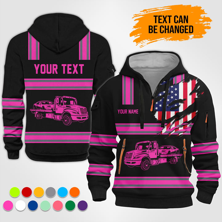 Personalized Name Tow Truck 3D Printed Quarter Zip Hoodie TZ927