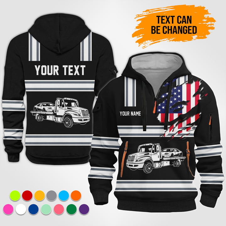 Personalized Name Tow Truck 3D Printed Quarter Zip Hoodie TZ927