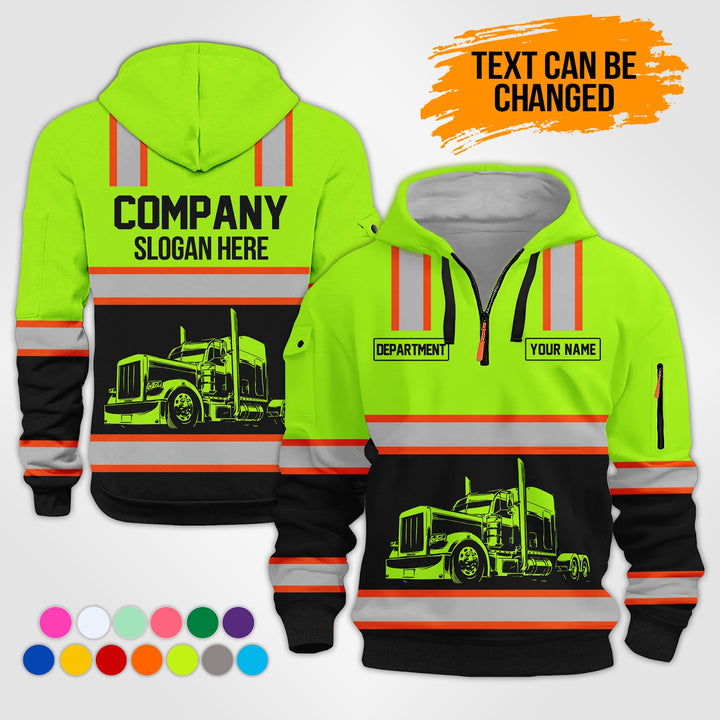 Customized Text Semi Truck 3D Printed Quarter Zip Hoodie KS869