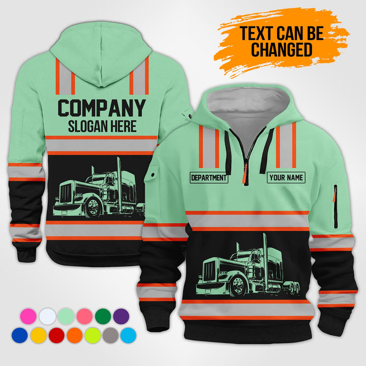 Customized Text Semi Truck 3D Printed Quarter Zip Hoodie KS869