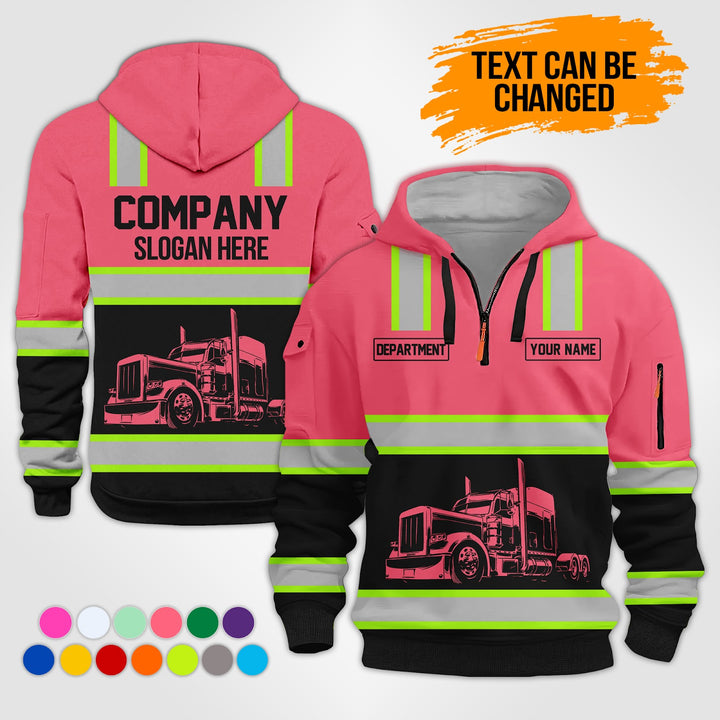 Customized Text Semi Truck 3D Printed Quarter Zip Hoodie KS869