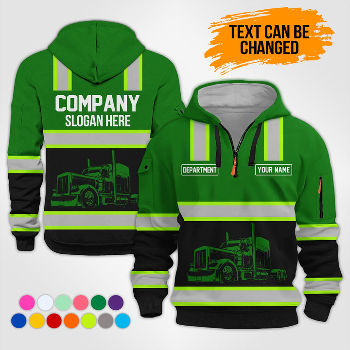 Customized Text Semi Truck 3D Printed Quarter Zip Hoodie KS869