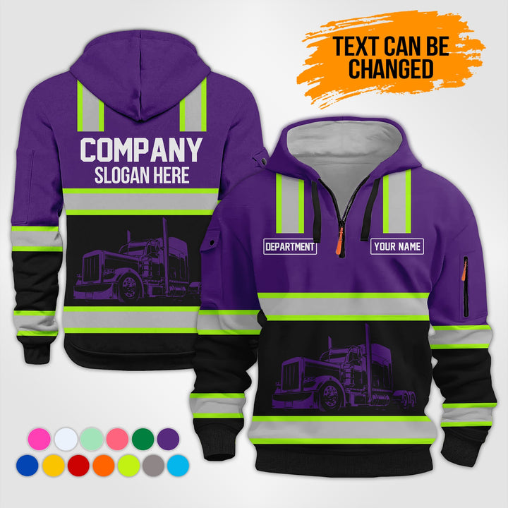 Customized Text Semi Truck 3D Printed Quarter Zip Hoodie KS869