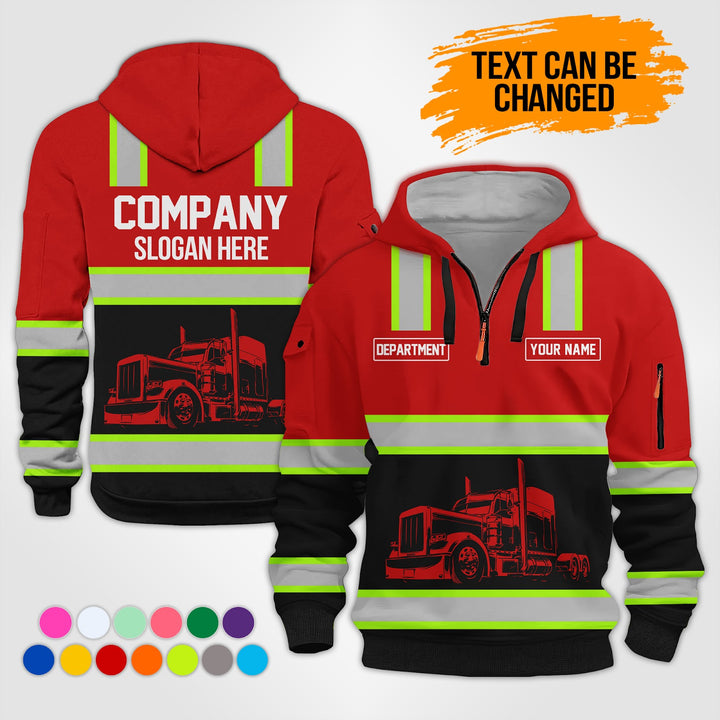 Customized Text Semi Truck 3D Printed Quarter Zip Hoodie KS869
