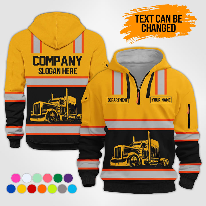 Customized Text Semi Truck 3D Printed Quarter Zip Hoodie KS869