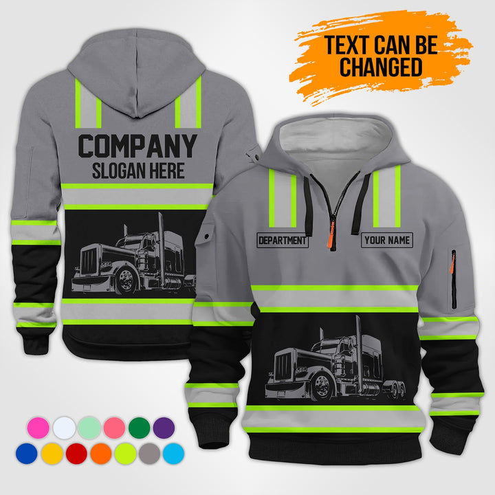 Customized Text Semi Truck 3D Printed Quarter Zip Hoodie KS869