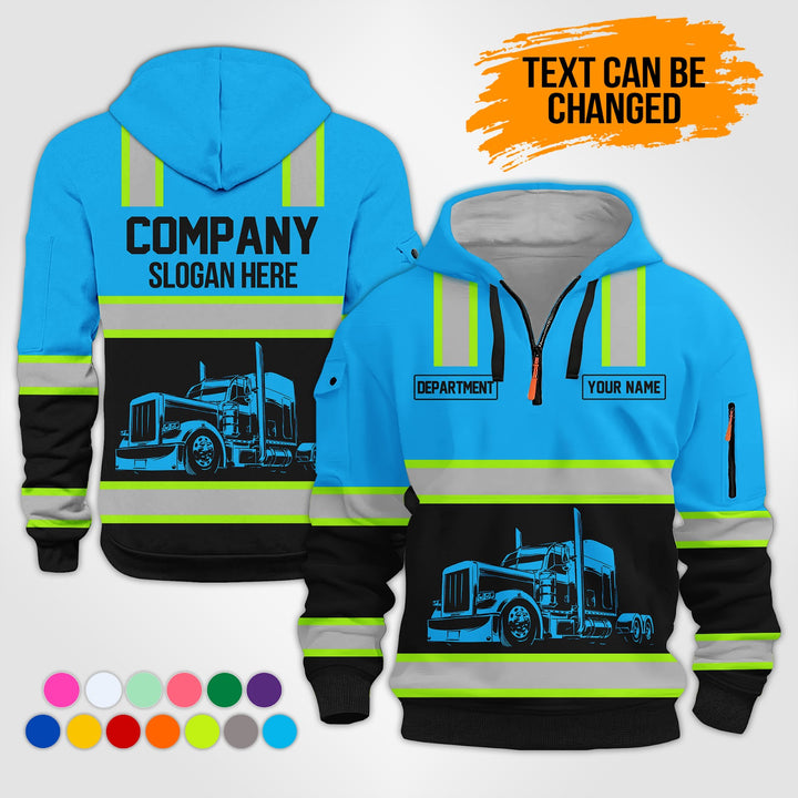Customized Text Semi Truck 3D Printed Quarter Zip Hoodie KS869