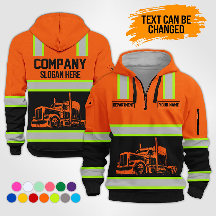 Customized Text Semi Truck 3D Printed Quarter Zip Hoodie KS869