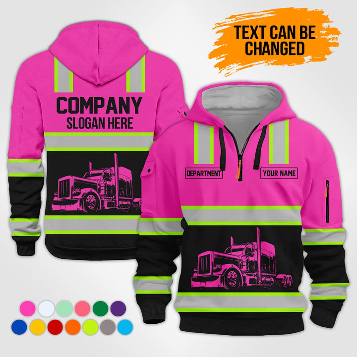 Customized Text Semi Truck 3D Printed Quarter Zip Hoodie KS869