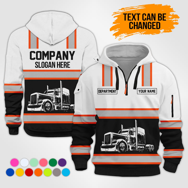 Customized Text Semi Truck 3D Printed Quarter Zip Hoodie KS869