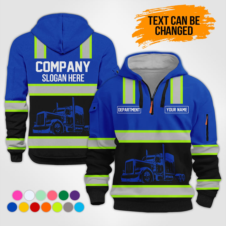 Customized Text Semi Truck 3D Printed Quarter Zip Hoodie KS869