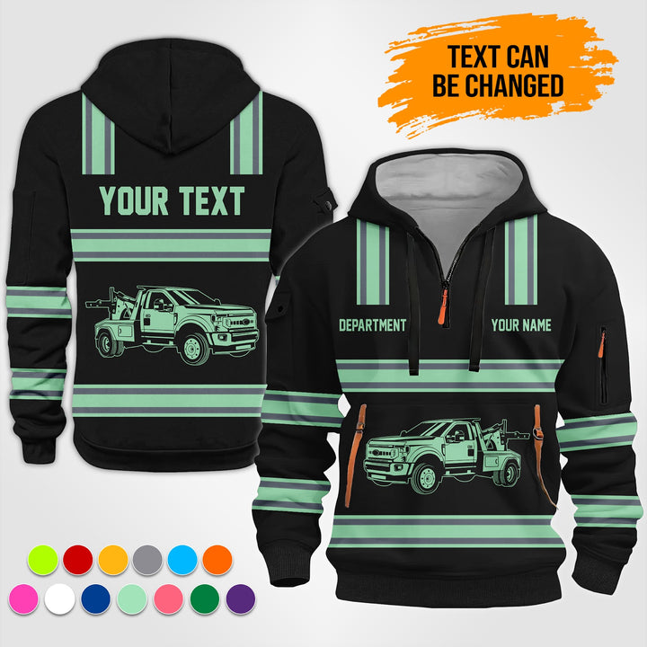 Personalized Name Tow Truck 3D Printed Quarter Zip Hoodie TZ929