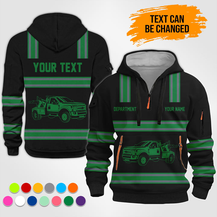 Personalized Name Tow Truck 3D Printed Quarter Zip Hoodie TZ929