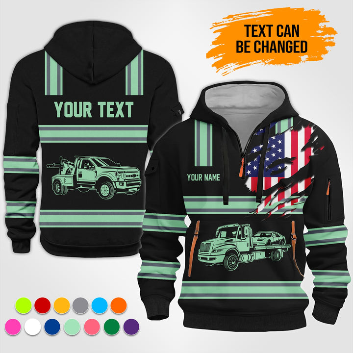 Personalized Name Tow Truck 3D Printed Quarter Zip Hoodie TZ928