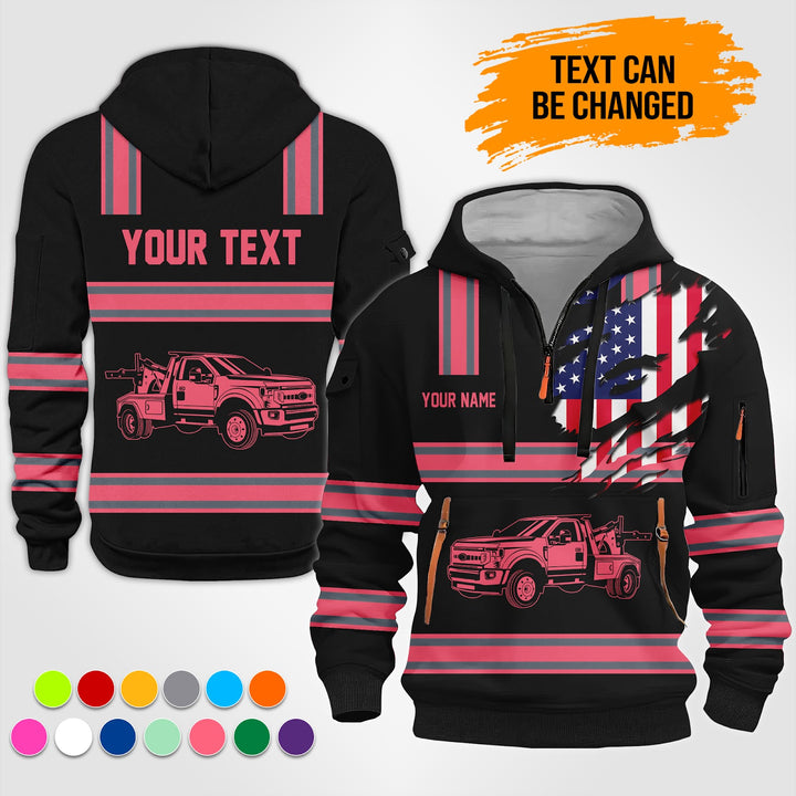Personalized Name Tow Truck 3D Printed Quarter Zip Hoodie TZ928