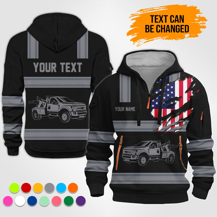 Personalized Name Tow Truck 3D Printed Quarter Zip Hoodie TZ928