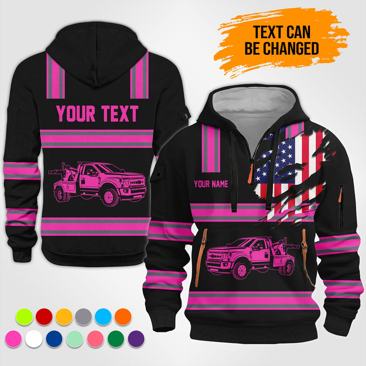 Personalized Name Tow Truck 3D Printed Quarter Zip Hoodie TZ928