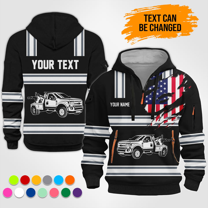 Personalized Name Tow Truck 3D Printed Quarter Zip Hoodie TZ928
