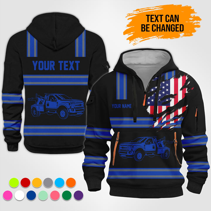 Personalized Name Tow Truck 3D Printed Quarter Zip Hoodie TZ928