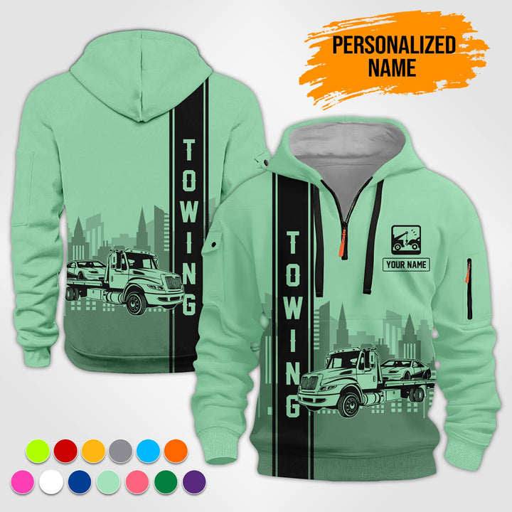 Custom Name And Color Love Tow Truck 3D Printed Quarter Zip Hoodie TZ941