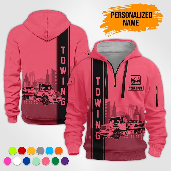 Custom Name And Color Love Tow Truck 3D Printed Quarter Zip Hoodie TZ941