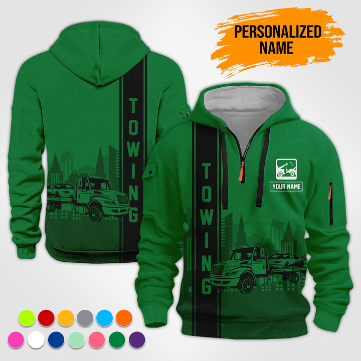 Custom Name And Color Love Tow Truck 3D Printed Quarter Zip Hoodie TZ941