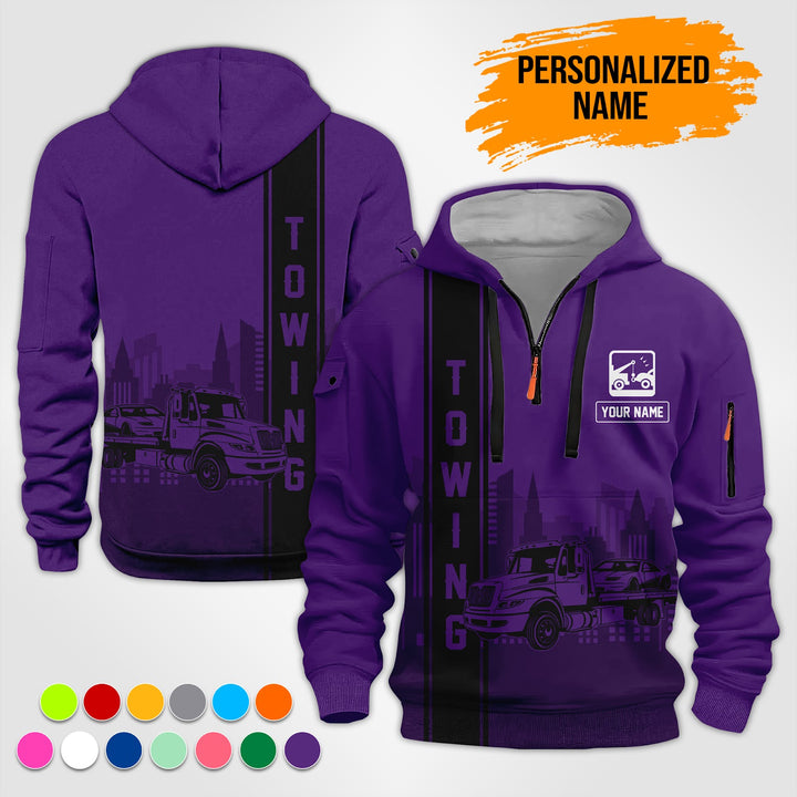 Custom Name And Color Love Tow Truck 3D Printed Quarter Zip Hoodie TZ941