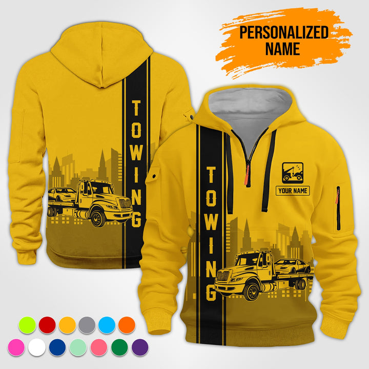 Custom Name And Color Love Tow Truck 3D Printed Quarter Zip Hoodie TZ941