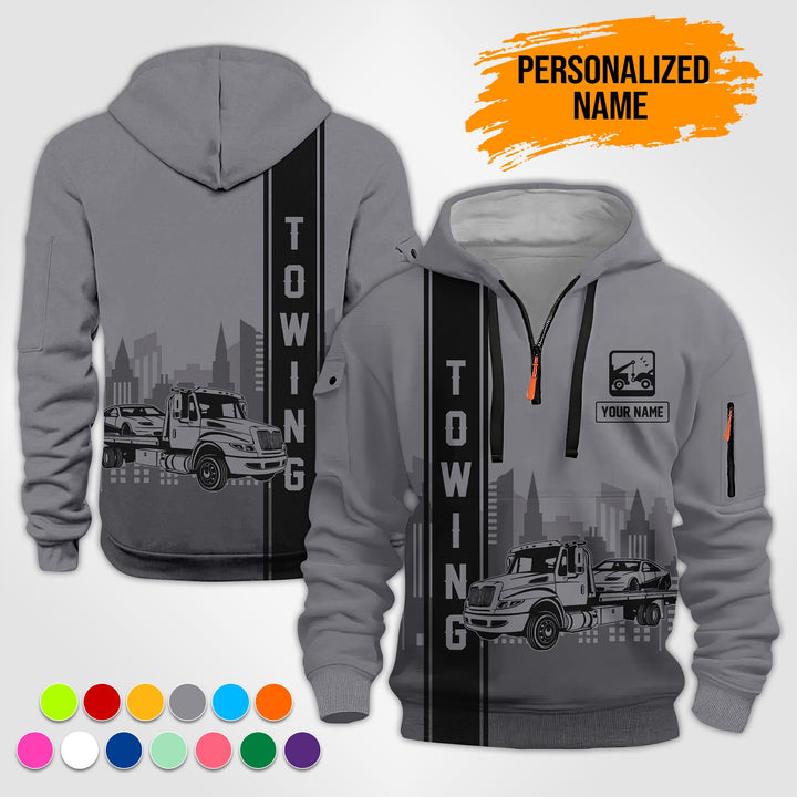 Custom Name And Color Love Tow Truck 3D Printed Quarter Zip Hoodie TZ941