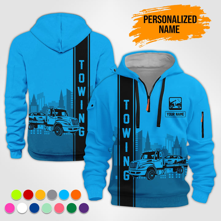 Custom Name And Color Love Tow Truck 3D Printed Quarter Zip Hoodie TZ941