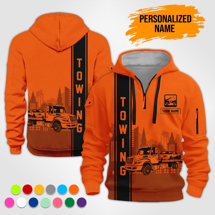 Custom Name And Color Love Tow Truck 3D Printed Quarter Zip Hoodie TZ941