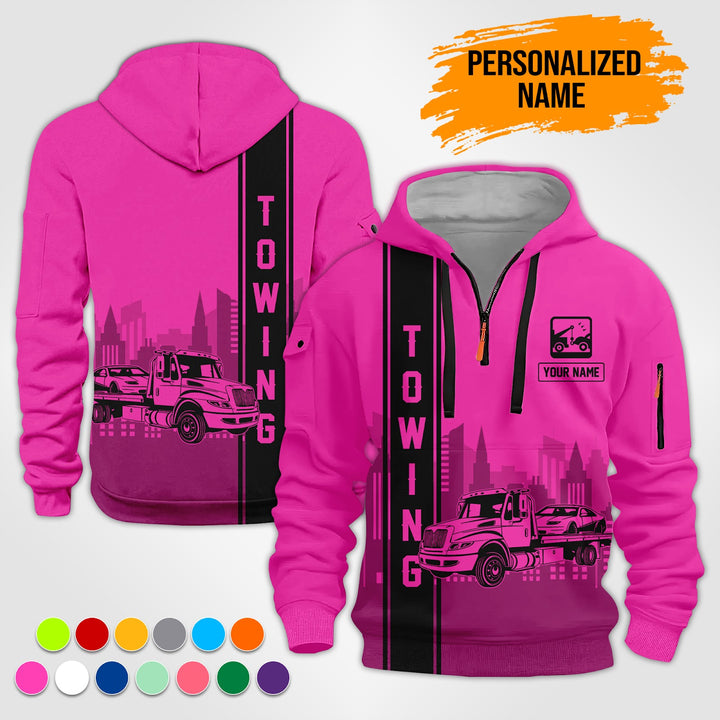 Custom Name And Color Love Tow Truck 3D Printed Quarter Zip Hoodie TZ941
