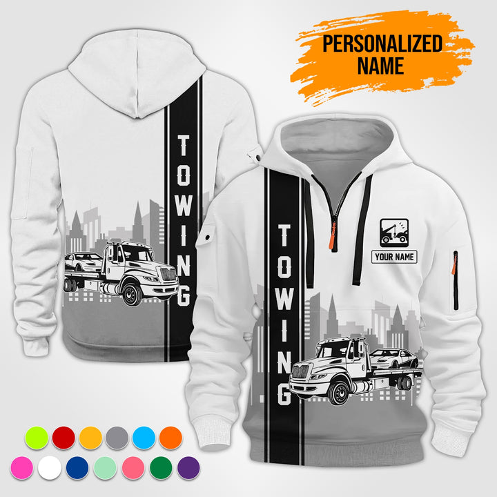 Custom Name And Color Love Tow Truck 3D Printed Quarter Zip Hoodie TZ941