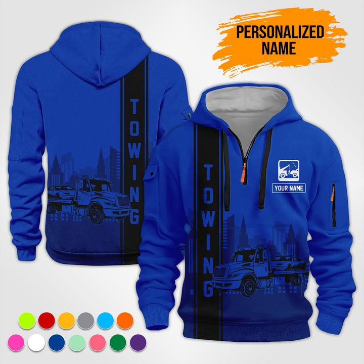 Custom Name And Color Love Tow Truck 3D Printed Quarter Zip Hoodie TZ941